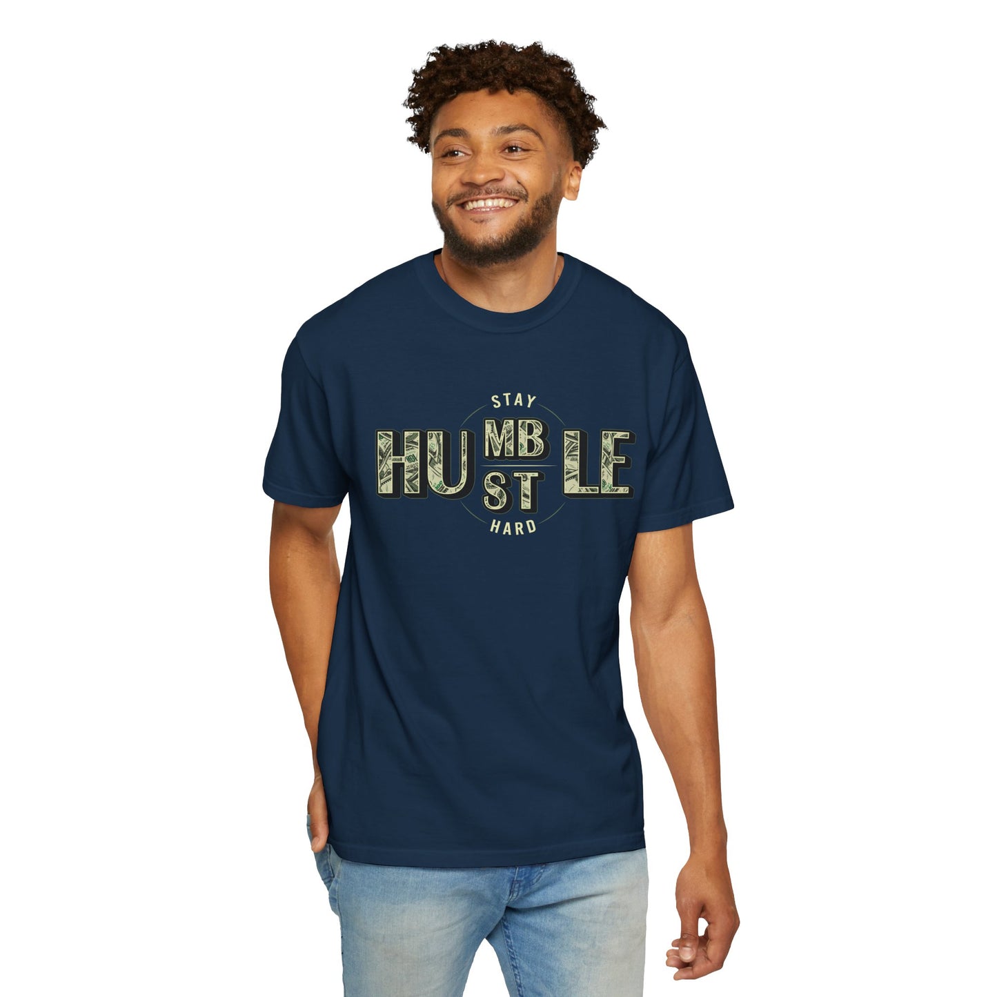 Stay Humble Hustle T-Shirt — Camo Lettering Motivational Tee