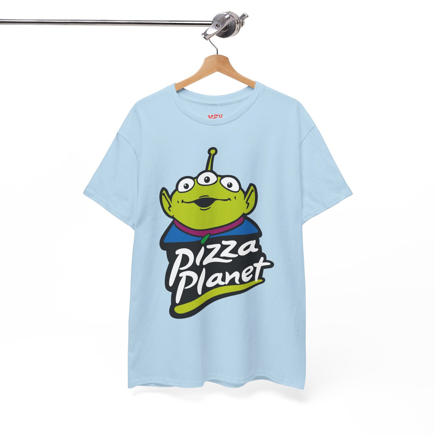 Pizza Planet Alien Graphic Tee — Retro Cartoon Pizza Logo T-Shirt
