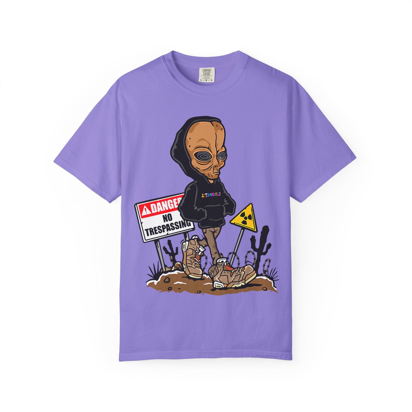 Alien Hooded T-Shirt — "No Trespassing" Desert Graphic