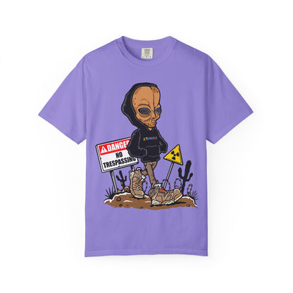 Alien Hooded T-Shirt — "No Trespassing" Desert Graphic