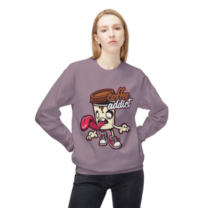 Coffee Addict Crewneck Sweatshirt — Cute Cartoon Coffee Cup Graphic