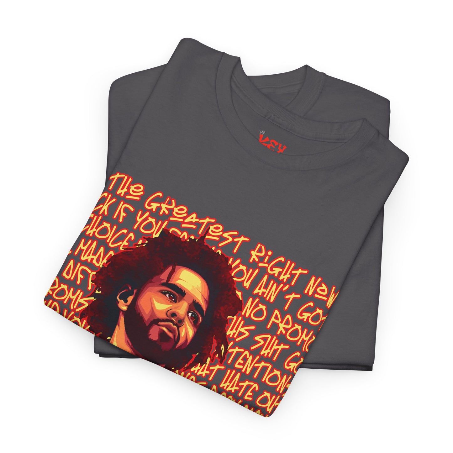 J Cole Graphic Tee — Retro Portrait with 'J-Cole' Text