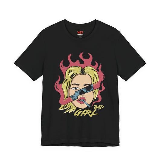 Bad Girl Pop Art Tee — Retro Flaming Blonde Graphic T-Shirt