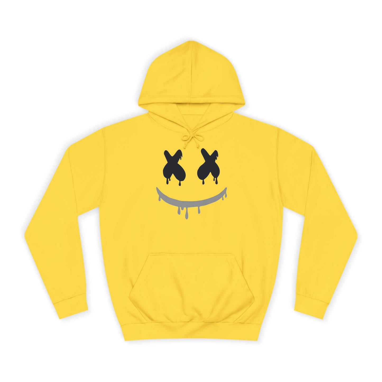 Marshmallow Smile Hoodie — Drip Smiley Face Graphic Streetwear Pullover