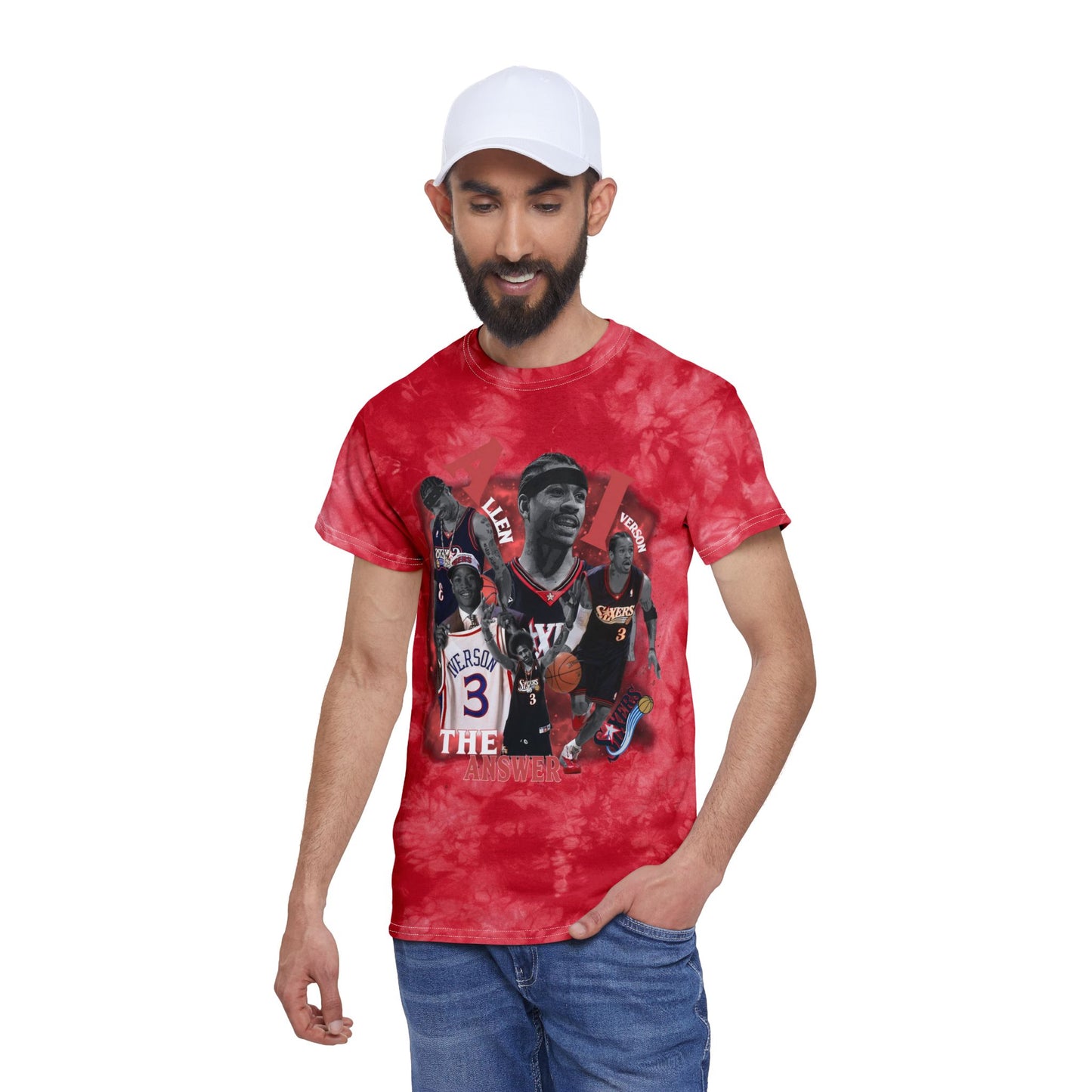 Allen Iverson Red Tie-Dye Tee, Basketball Inspired Graphic Shirt, Casual Summer Wear, Unisex Gift for Sports Fans, Perfect for Game Days & Parties