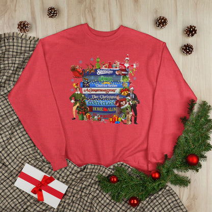 Christmas Movie Stack Crewneck Sweatshirt — Holiday Classics Sign Design