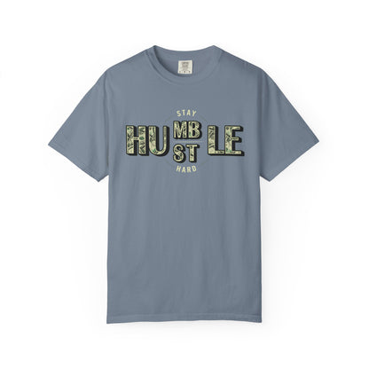 Stay Humble Hustle T-Shirt — Camo Lettering Motivational Tee