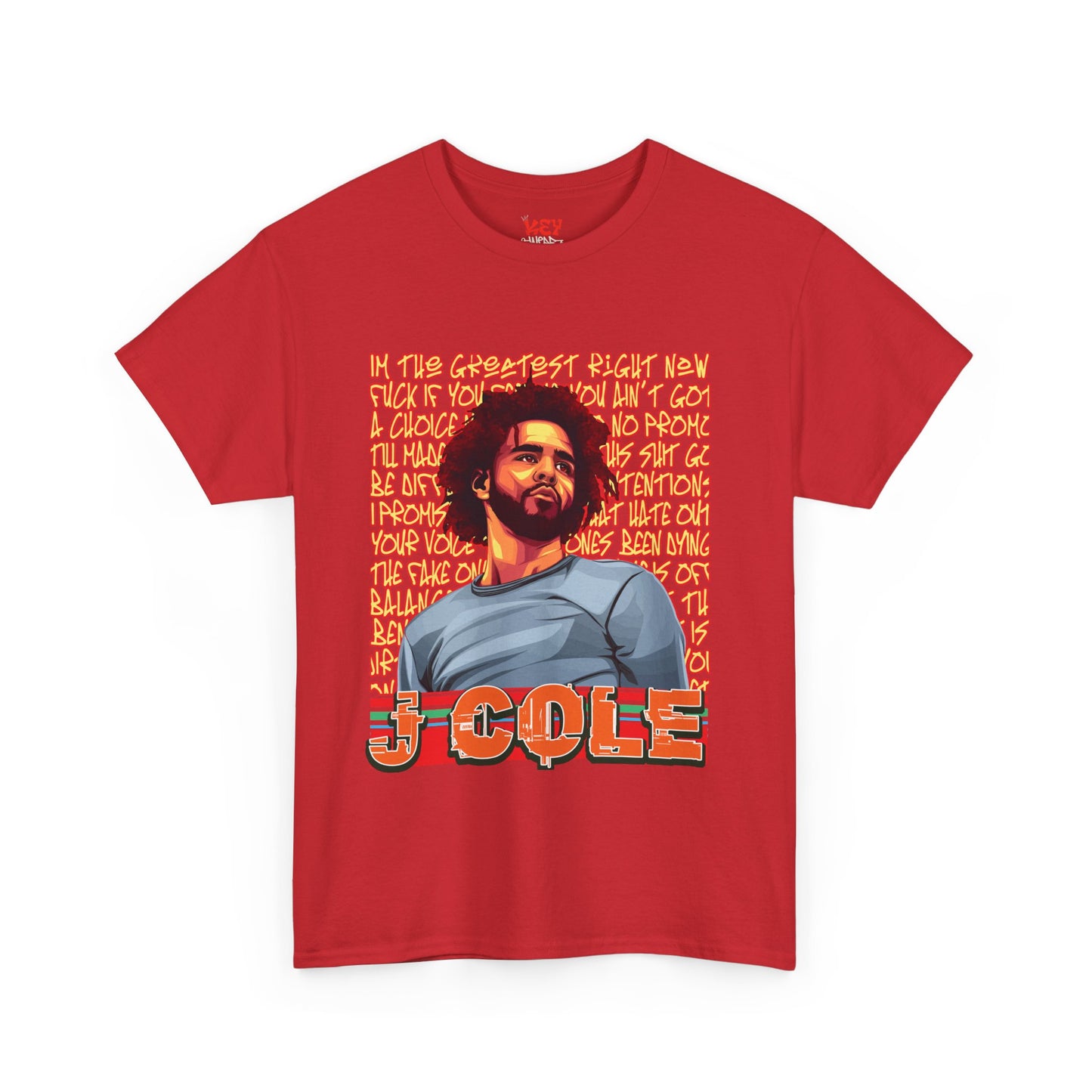 J Cole Graphic Tee — Retro Portrait with 'J-Cole' Text