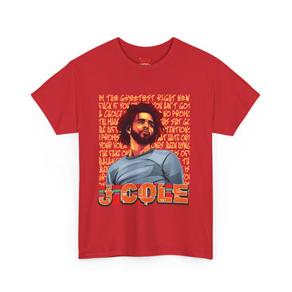 J Cole Graphic Tee — Retro Portrait with 'J-Cole' Text