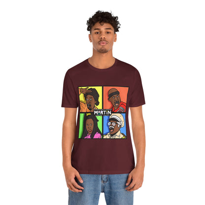 Retro TV Cast Graphic Tee — "Martin" Pop Art Squares