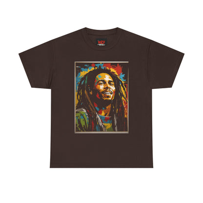 Reggae Portrait Tee — Vibrant Colorblock Music T-Shirt