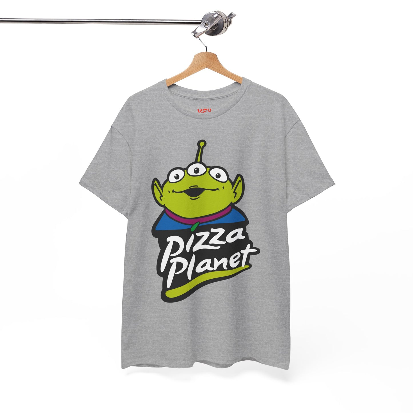 Pizza Planet Alien Graphic Tee — Retro Cartoon Pizza Logo T-Shirt
