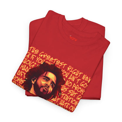 J Cole Graphic Tee — Retro Portrait with 'J-Cole' Text