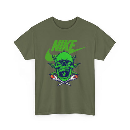 Skull Swoosh Tee — Neon Green Nike-Inspired Graphic Shirt