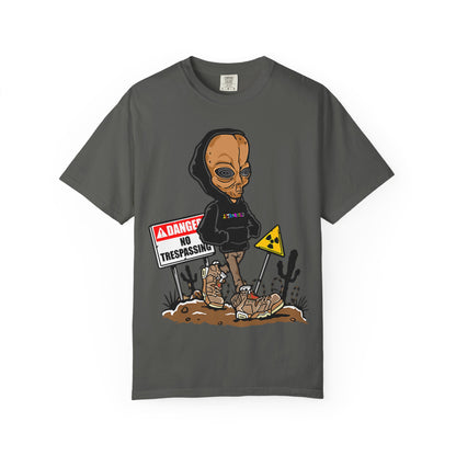 Alien Hooded T-Shirt — "No Trespassing" Desert Graphic