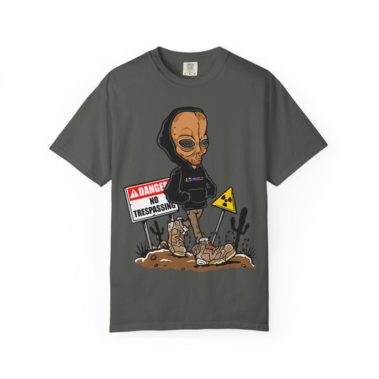Alien Hooded T-Shirt — "No Trespassing" Desert Graphic