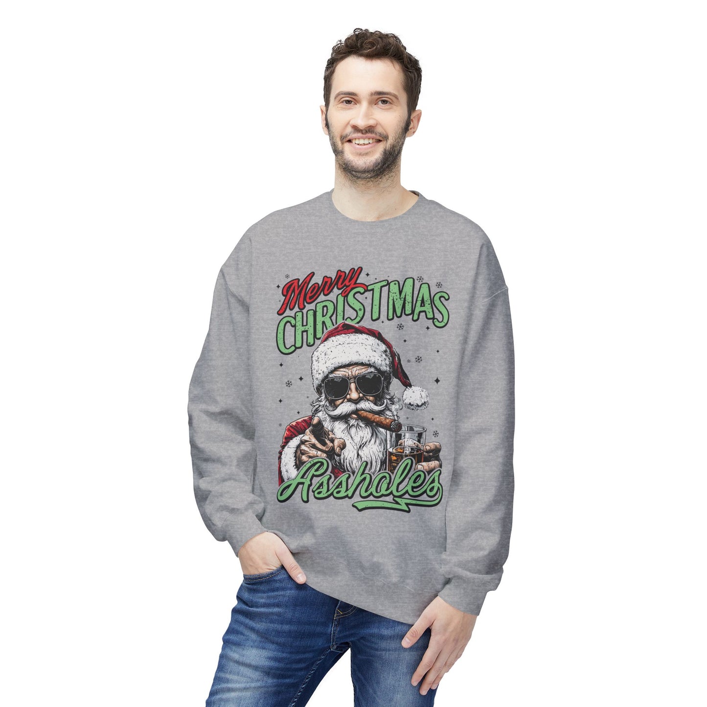 Merry Christmas A**holes Sweatshirt - Edgy Santa Holiday Crewneck