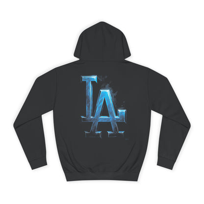 LA Logo Hoodie — Blue Metallic College-Style Pullover