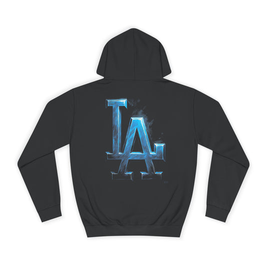 LA Logo Hoodie — Blue Metallic College-Style Pullover