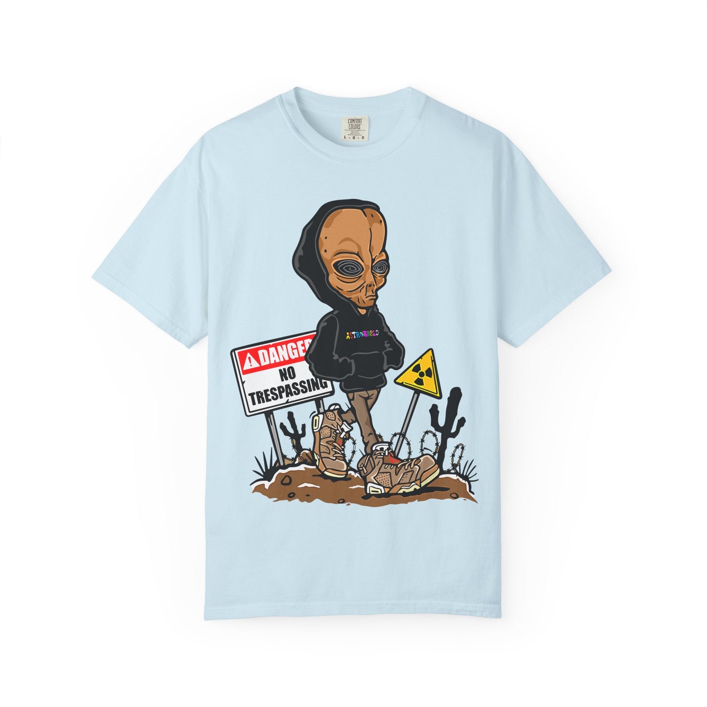 Alien Hooded T-Shirt — "No Trespassing" Desert Graphic