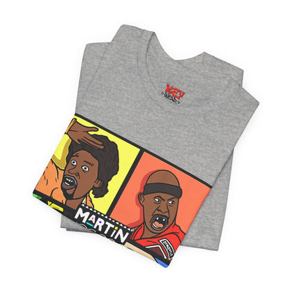 Retro TV Cast Graphic Tee — "Martin" Pop Art Squares