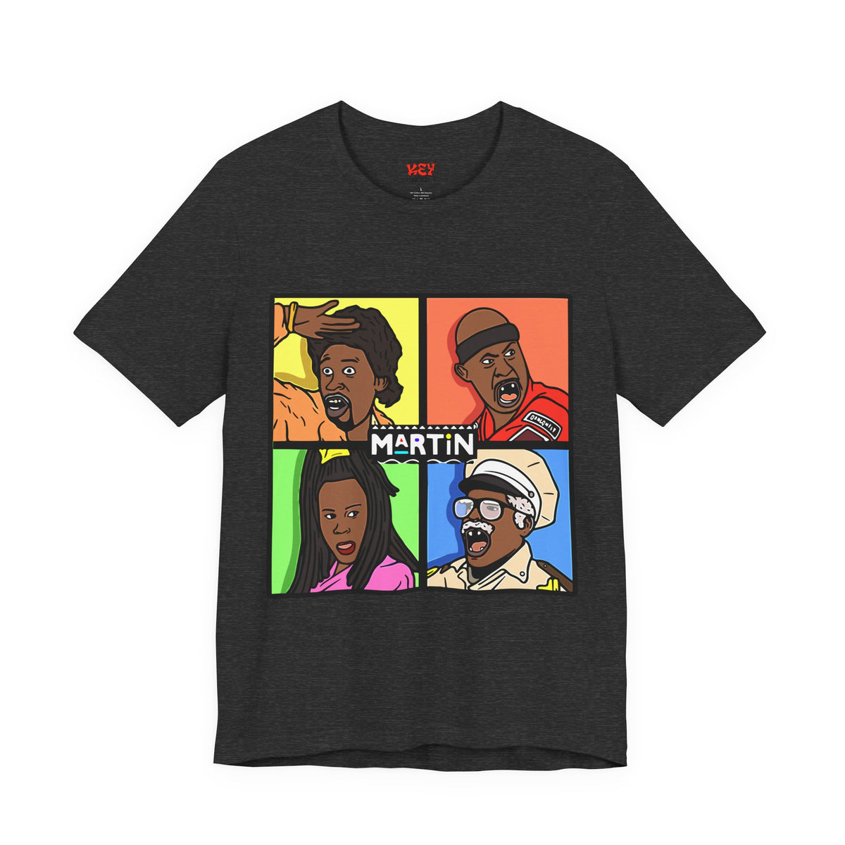 Retro TV Cast Graphic Tee — "Martin" Pop Art Squares