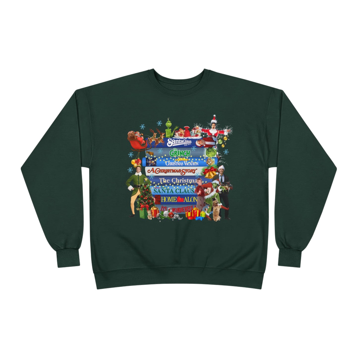 Christmas Movie Stack Crewneck Sweatshirt — Holiday Classics Sign Design
