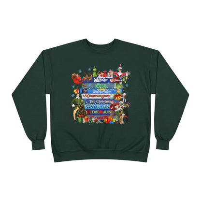 Christmas Movie Stack Crewneck Sweatshirt — Holiday Classics Sign Design