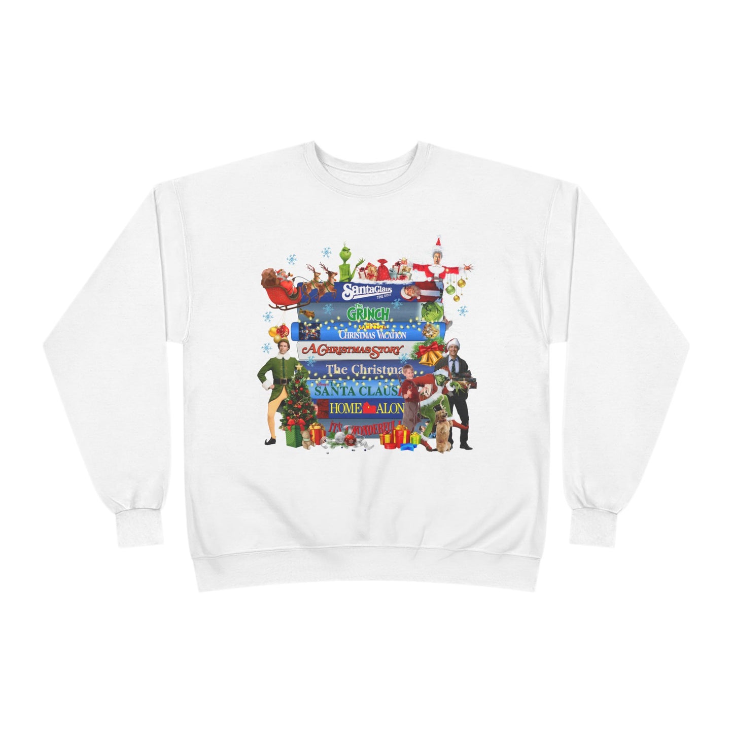 Christmas Movie Stack Crewneck Sweatshirt — Holiday Classics Sign Design