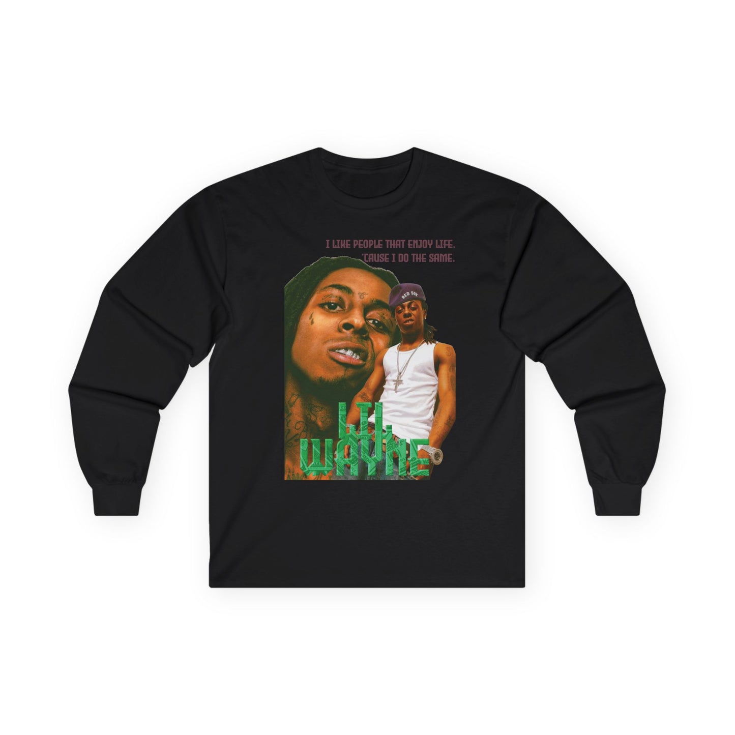 Wayne Long Sleeve Tee — Retro Photo Graphic with Quote