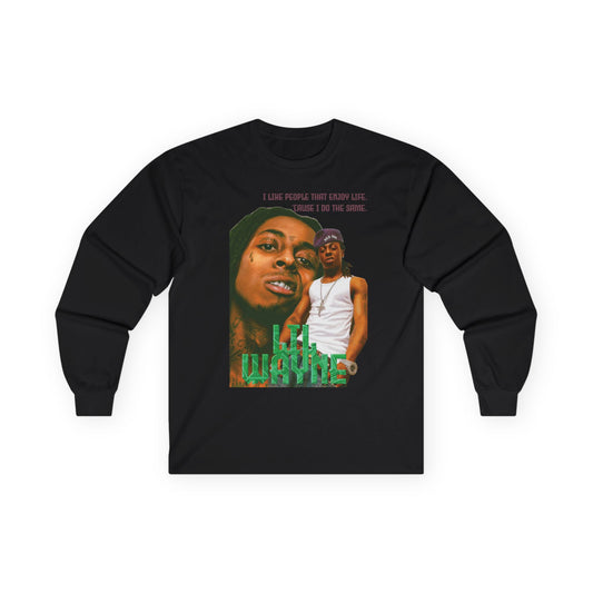 Wayne Long Sleeve Tee — Retro Photo Graphic with Quote