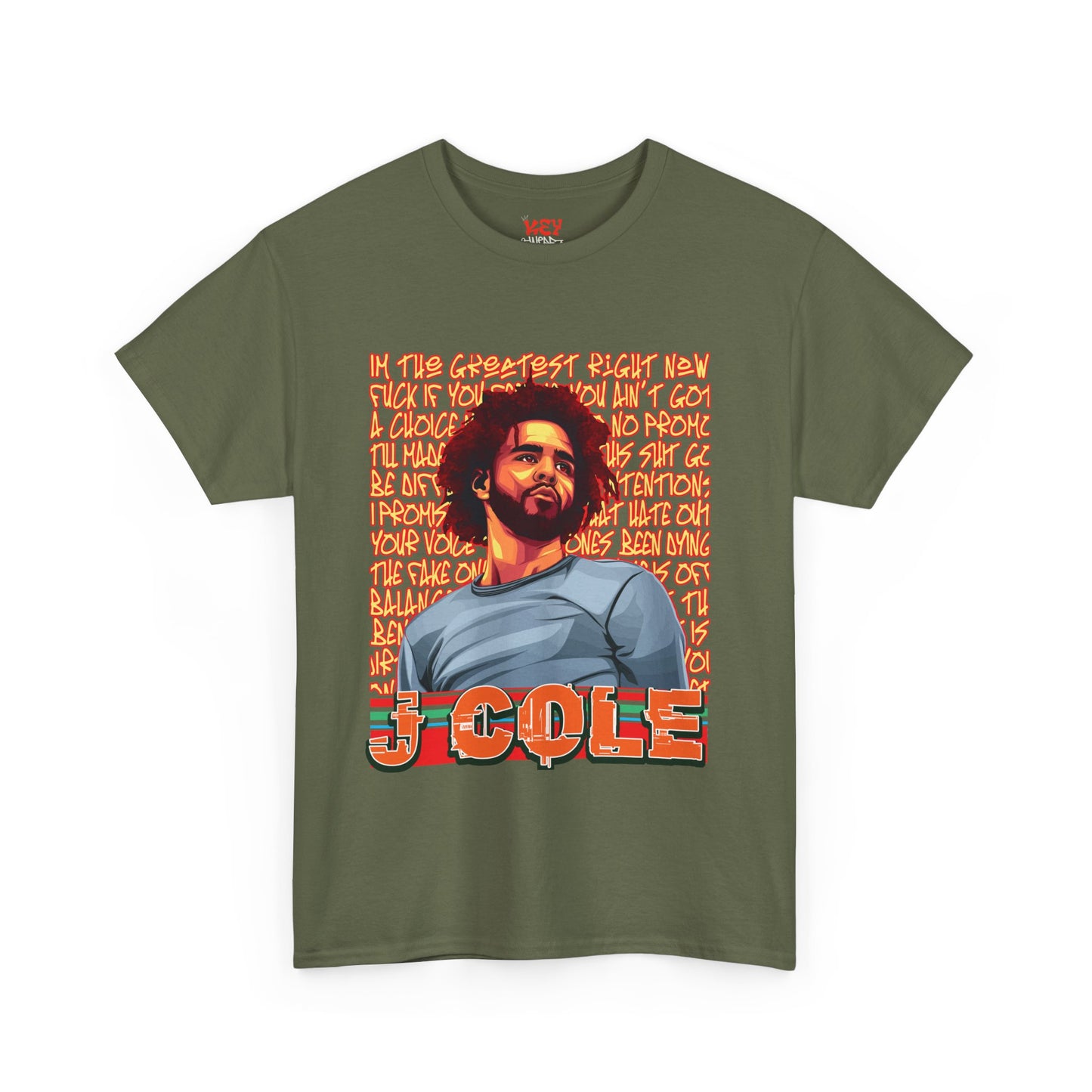 J Cole Graphic Tee — Retro Portrait with 'J-Cole' Text