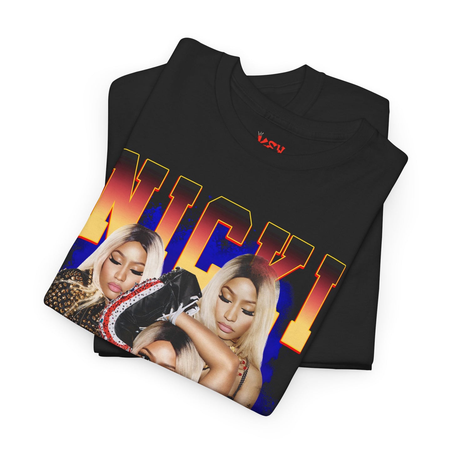Nicki Graphic Tee — Retro Gradient Name and Portrait Collage